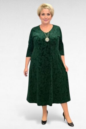 KL.361 - Tumeroheline veluursametist roosimustriga pikk pidulik kleit