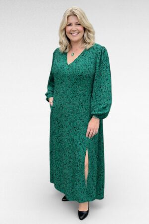 KL.396 - Roheline musta säbrulise mustriga naiselik kleit "JD Williams"