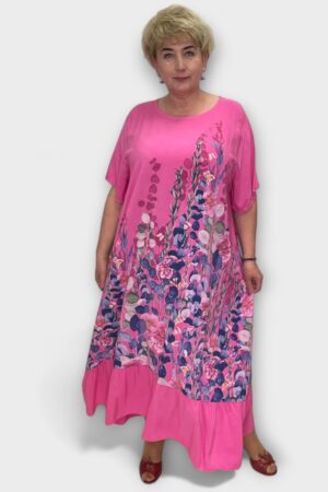 Pikk lillemustriga roosa suvine naiste kleit "Hannamia" (KL.913)