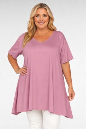 TU.616 - Puudriroosa V-kaelusega pikem tuunika "Esmira Fashion"