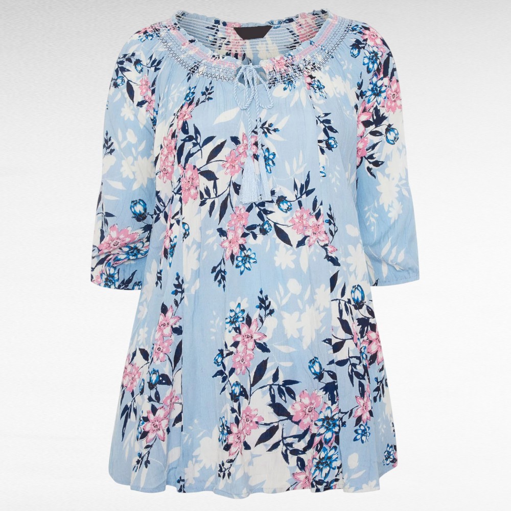 TU.241 - Helesinine roosakirju lillemustriga tuunika "Claire"