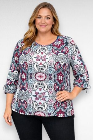 PL.219 - Sinise-ja punasekirju mustriga viskooskangast pluus "M and Co"