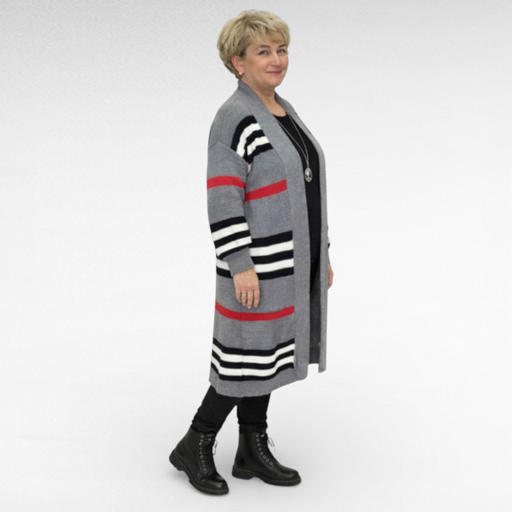 KA.043 - Hall triibulise mustriga pikem soe kardigan "Rafaella" - Image 2