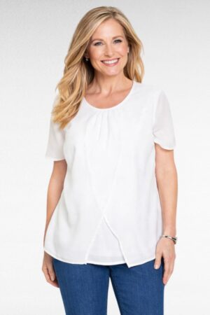 PL.565 - Valge hõlmiklõikega pidulik naiste pluus "BPC"