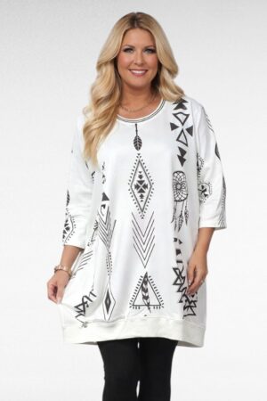 TU.038 - Pilkupüüdva mustriga valge taskutega tuunika "Megi"