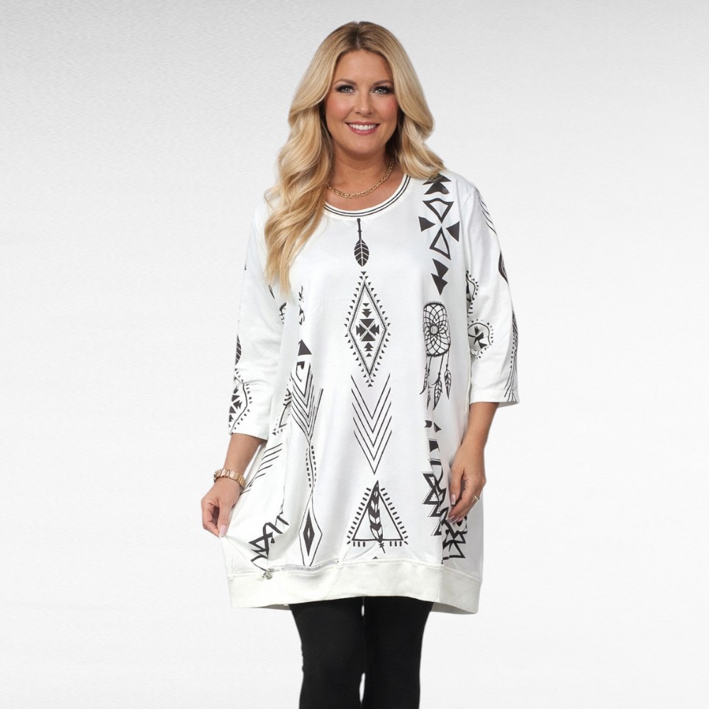 TU.038 - Pilkupüüdva mustriga valge taskutega tuunika "Megi"