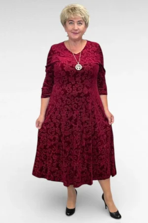 KL.785 - Veinipunane veluursametist roosimustriga pidulik kleit