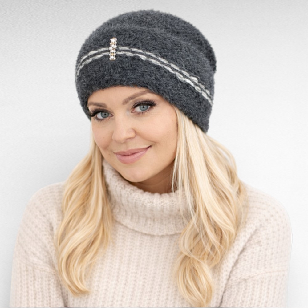 MU.129 - Pehme karvane ja soe sätendvate kivikestega naiste müts - Image 5