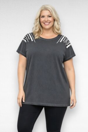 Hall neetidega pikem pluss suurus puuvillane T-särk  (PL.121)