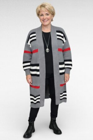 KA.043 - Hall triibulise mustriga pikem soe kardigan "Rafaella"