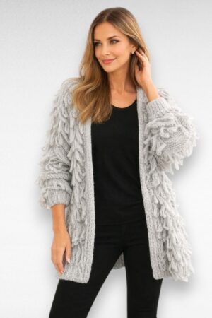 KA.171 - Elegantne ja pilkupüüdev helehall narmastega kardigan "Inga"