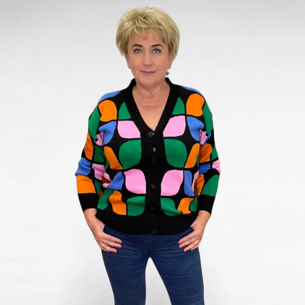 KU.065 - Värvikirev eest nööpidega kardigan "Signe"