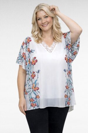 PL.030 - Valge pitskaelusega alt voodriga kaftanpluus "Sheego"