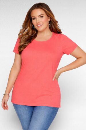 PL.019 - Korallroosa puuvillane pikem T-särk "Yours"