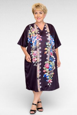 KL.613 - Tumelilla roosakirju lillemustriga kaftankleit "Gypsie Blu"