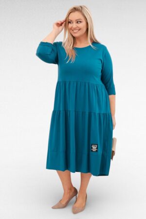 KL.059 - Ühevärviline mugav puuvillane satsiline kleit "New Collection"