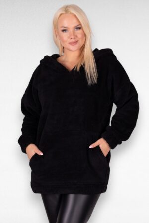 Pehme karvane kapuutsiga must  fliis naistele (SP.040)