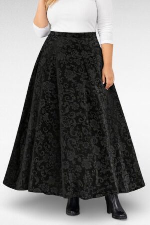 SE.029 - Must sametine sissepressitud lillemustriga seelik "Viola"