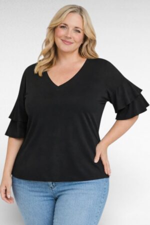 PL.301 - Must satsiliste varrukatega V-kaelusega pluus "Simply Be"