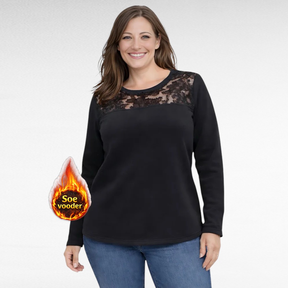 PL.113 - Must sooja voodriga pitsiline pikkade varrukatega pluus "Cellbes"