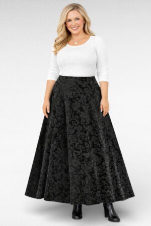 SE.029 - Must sametine sissepressitud lillemustriga seelik "Viola"