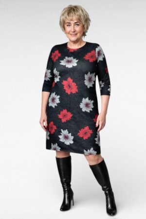 KL.702 -Tumehall punaste lilledega soe kleit "Kerda"