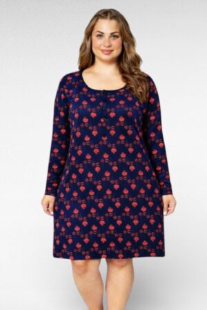 OR.037 - Sinine punaste lilledega puuvillane öösärk "La Penna"