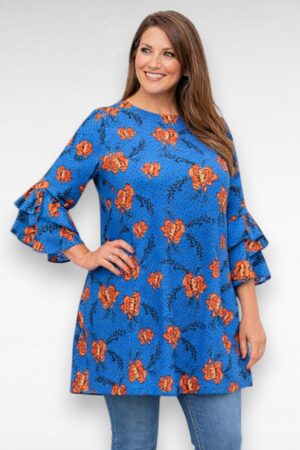 Erksinise-ja oranžikirju satsiliste varrukatega tuunika "Ellos" (TU.150)