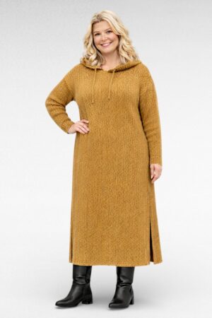 KL.377 - Stiilne pikk kapuutsiga villasegune kootud hõlst/kleit