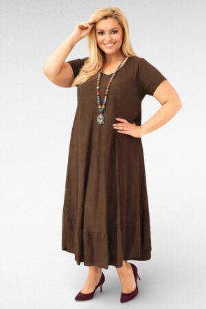 KL.738 - Ühevärviline V-kaelusega pikk satsiline kleit Itaaliast