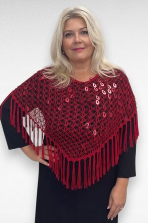 Punane õhuline otsast narmastega sätendav boolero