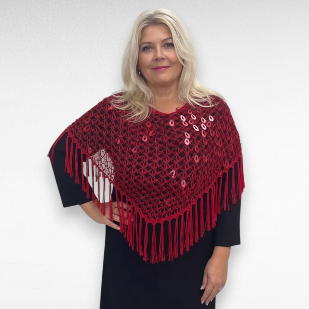 Punane õhuline otsast narmastega sätendav boolero