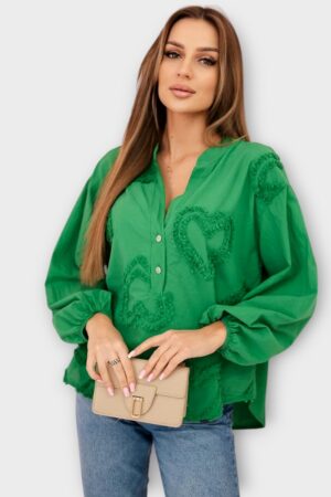 PL.119 - Puuvillane pilkupüüdva südamemustriga balloonvarrukatega pluus