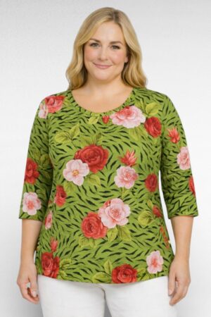 PL.433 - Roheline roosakaspunase lillemustriga pluus "Sabex"