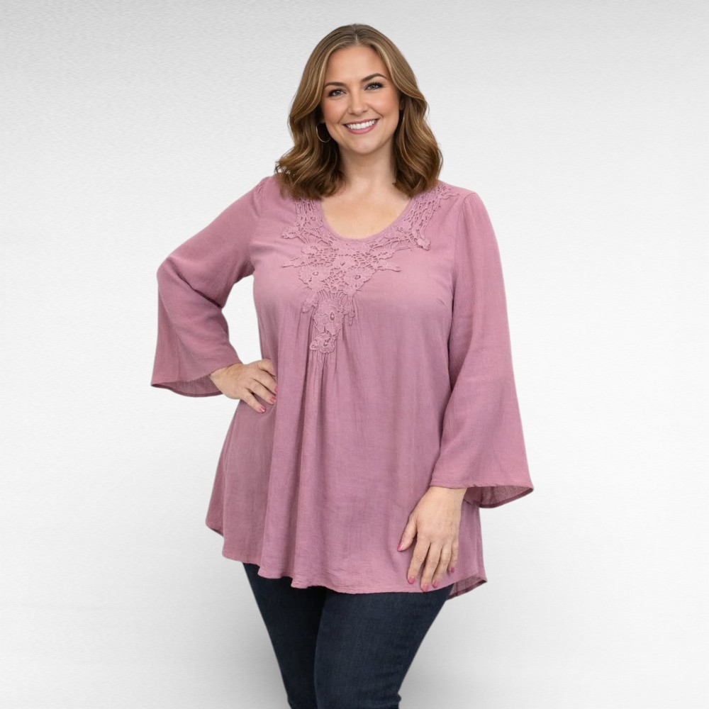 PL.011 - Lillakasroosa pitsiline pluus/tuunika "Cellbes"