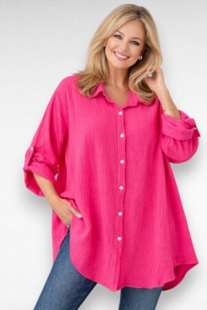 Musliinkangast eest nööpidega pikem naiste pluus (PL.495)