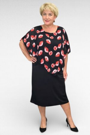 KL.643 - Must punase moonimustriga õlasalliga pidulik kleit "Aliis"