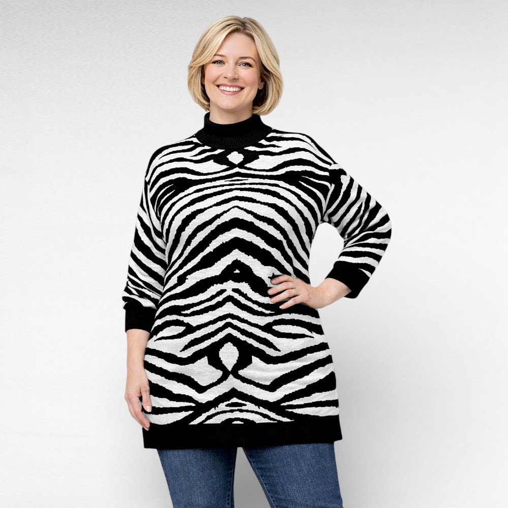 KU.048 - Musta- ja valgekirju sebramustriga pikk sviiter "Brave Soul"