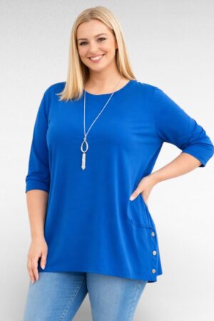 PL.129 - Puuvillane alt nööbikaunistustega pikem pluus "New Collection"