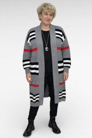 KA.043 - Hall triibulise mustriga pikem soe kardigan "Rafaella"