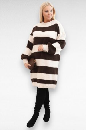 KL.207 - Soe pehme beežitriibulise mustriga kootud kleit "Aave"