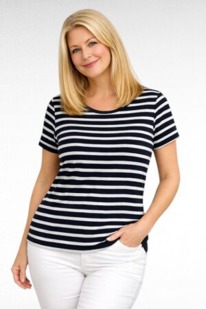 PL.230 - Puuvillane musta-ja valgetriibuline naiste pluus "Basic"