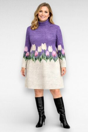 KL.230 - Prinditud värvilise tulbimustriga soojem kleit "Miia"