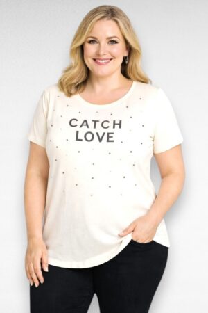Valge pärlitega kaunistatud pluss suurus suvepluus (PL.157)
