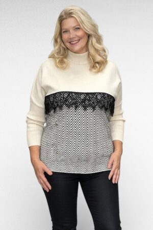 KU.012 - Kõrgema kaelusega soe rinna pealt pitsiga avar sviiter "Tiivi"