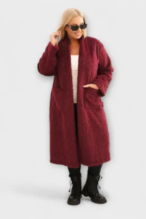 JO.040 - Pilkupüüdev veinipunane pikk karvane taskutega soe jakk