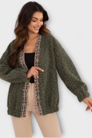 KA.150 - Luksuslik vildilaadsest materjalist khakiroheline karvane jakk/kardigan