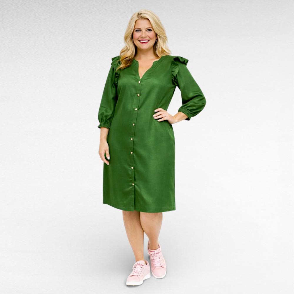 KL.223 - Roheline satsiliste varrukatega taskutega kleit "JD Williams"