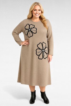 KL.127 - Stiilne efektse suure lillemustriga kootud kleit