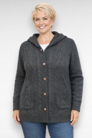 KA.025 - Grafiithall kapuutsi ja taskutega kardigan